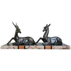 Art Deco Metal and Marble Sculpture of Gazelles