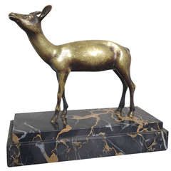 Art Deco Bronze Deer Sculpture on Marble Base