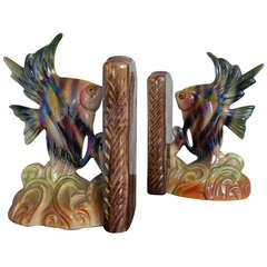 Pair of Painted Ceramic Tropical Fish Art Deco Bookends