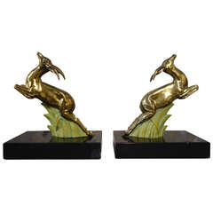 Gilt and Marble Art Deco Gazelle Bookends, 1930s