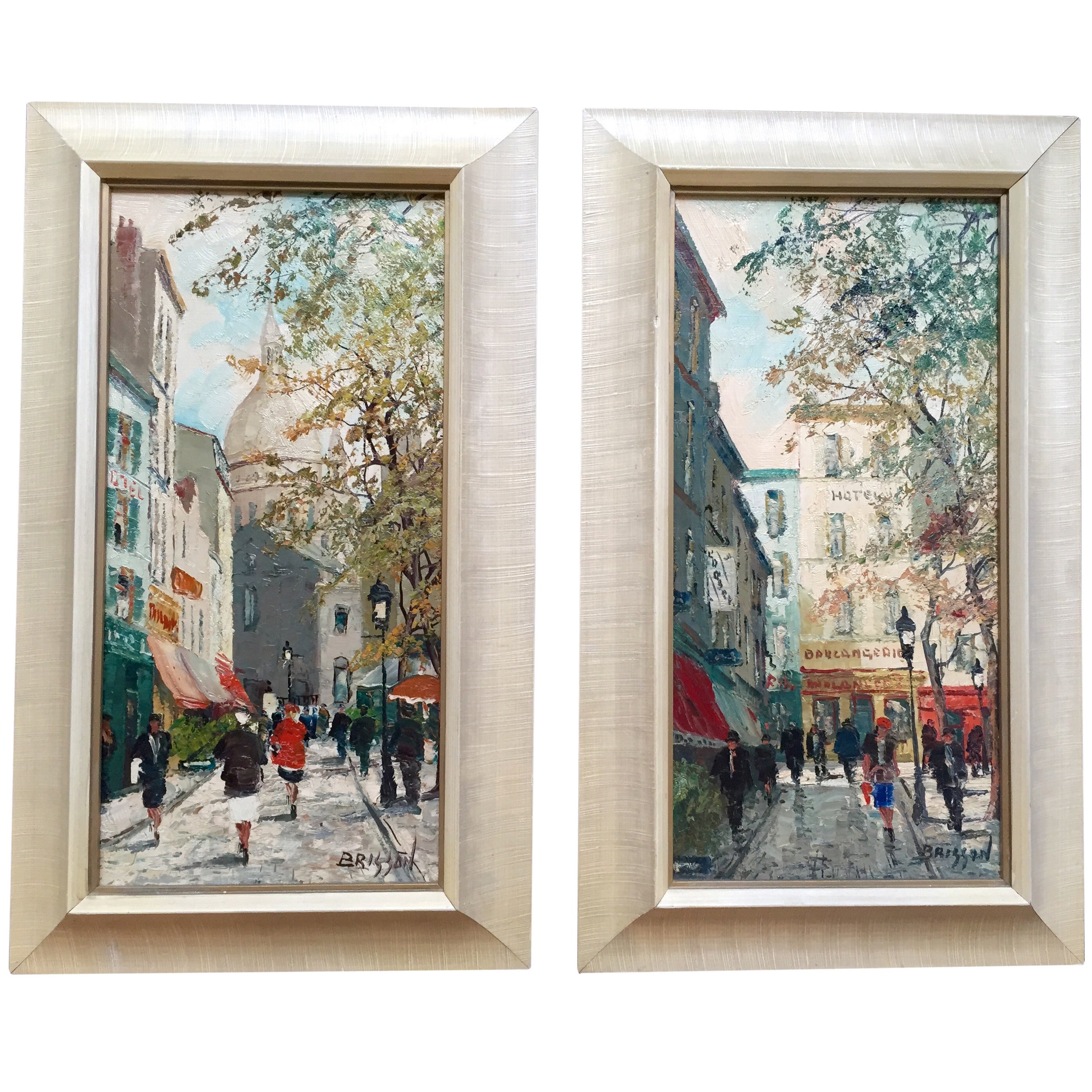 Pair of Parisian Street Scenes, circa 1950 by Marcel Brisson