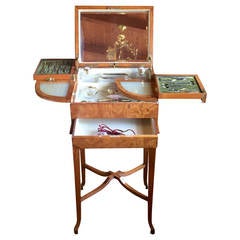 Outstanding Turn of the Century Satinwood Travel Manicure Box on Stand