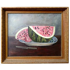 Antique Early Folky Painting of Watermelon