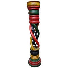 Folky Single Carved Pedestal with Multiple Colors