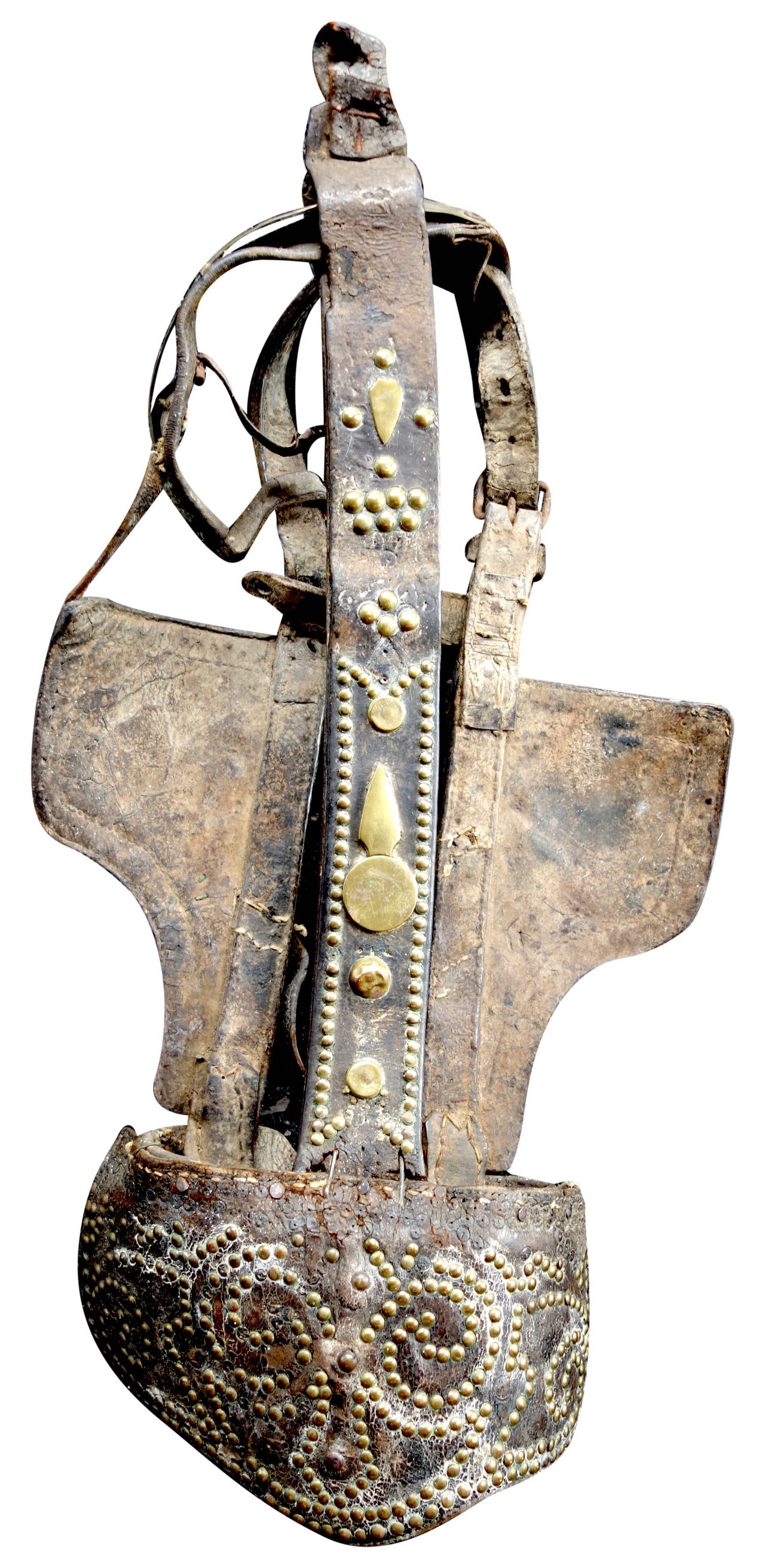Great early horse bridle leather and brass rivet design. Featuring the initials "CL."