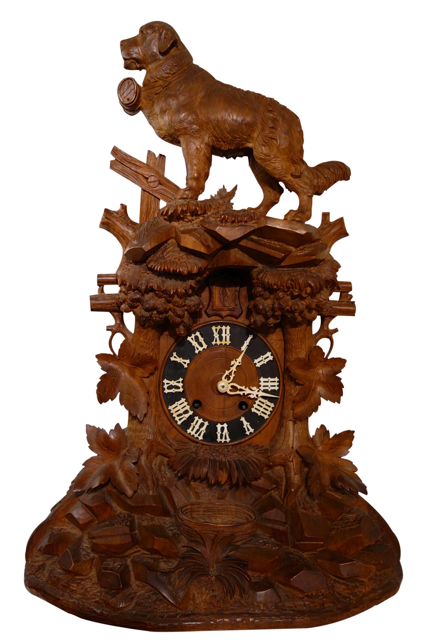 Rare Carved 19th Century Black Forest Dog Clock
