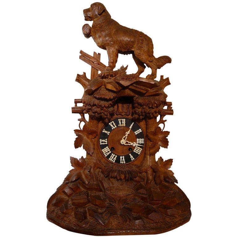 Rare Carved 19th Century Black Forest Dog Clock at 1stdibs