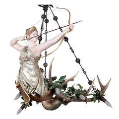 Antique Lusterweibchen “Diana” Goddess of the Hunt with Antlers and Metal Work