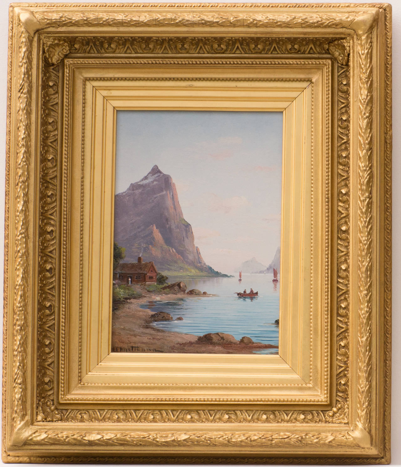 "Boats in the Fjord" Painting by Nils Hans Christiansen
