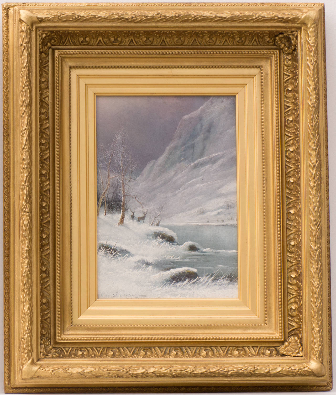 "Stags in the Fjord" Painting by Nils Hans Christiansen