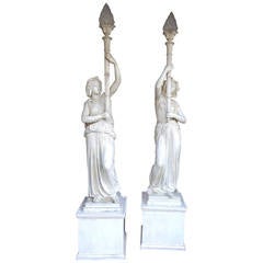 Monumental Pair of 19th Century Continental Torches Figures Working
