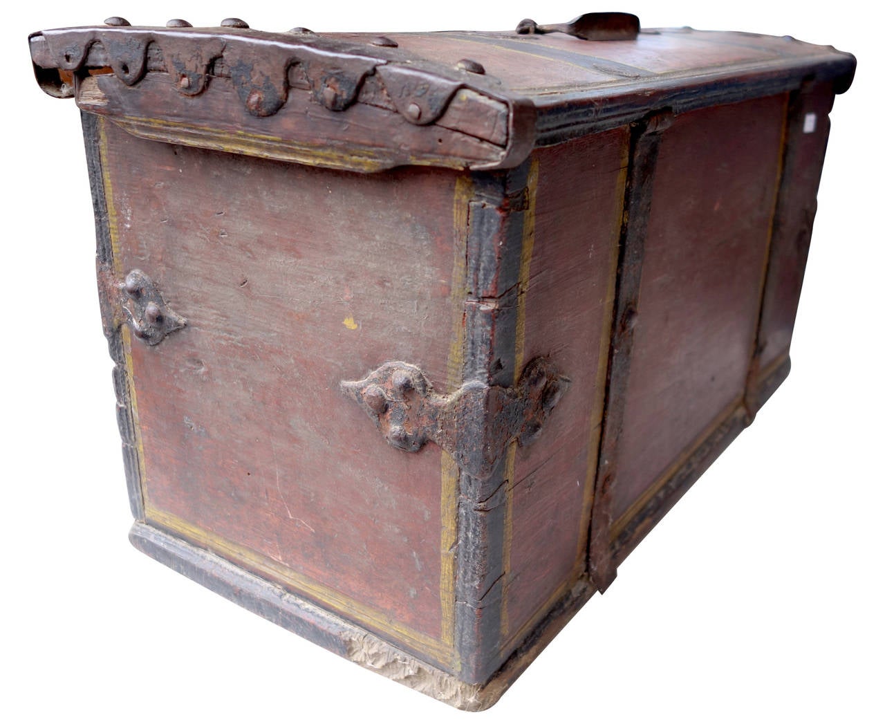 Norwegian Folky Money Chest with Great Paint Decoration and Iron Work from Norway