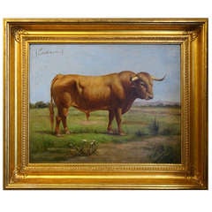 Antique Pair of Paintings of Spanish Bulls