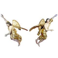 Monumental Pair of 18th Century Austrian Carved and Gilded Angels