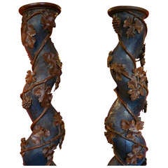 Pair of 18th Century Spanish Carved Wine Columns