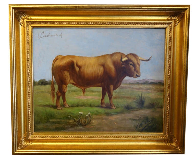 Pair of Paintings of Spanish Bulls