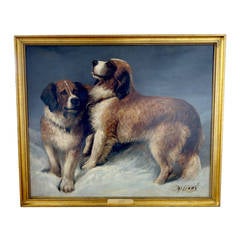 "Pair of St. Bernards Playing in Snow" Painting by John Emms