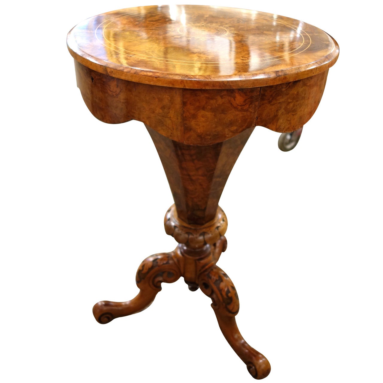 Burl Wood Continental 19th Century Sewing Table