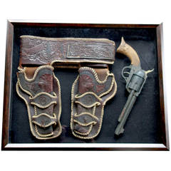 Vintage Leather Tooled Holster and Prop Gun in Shadow Box