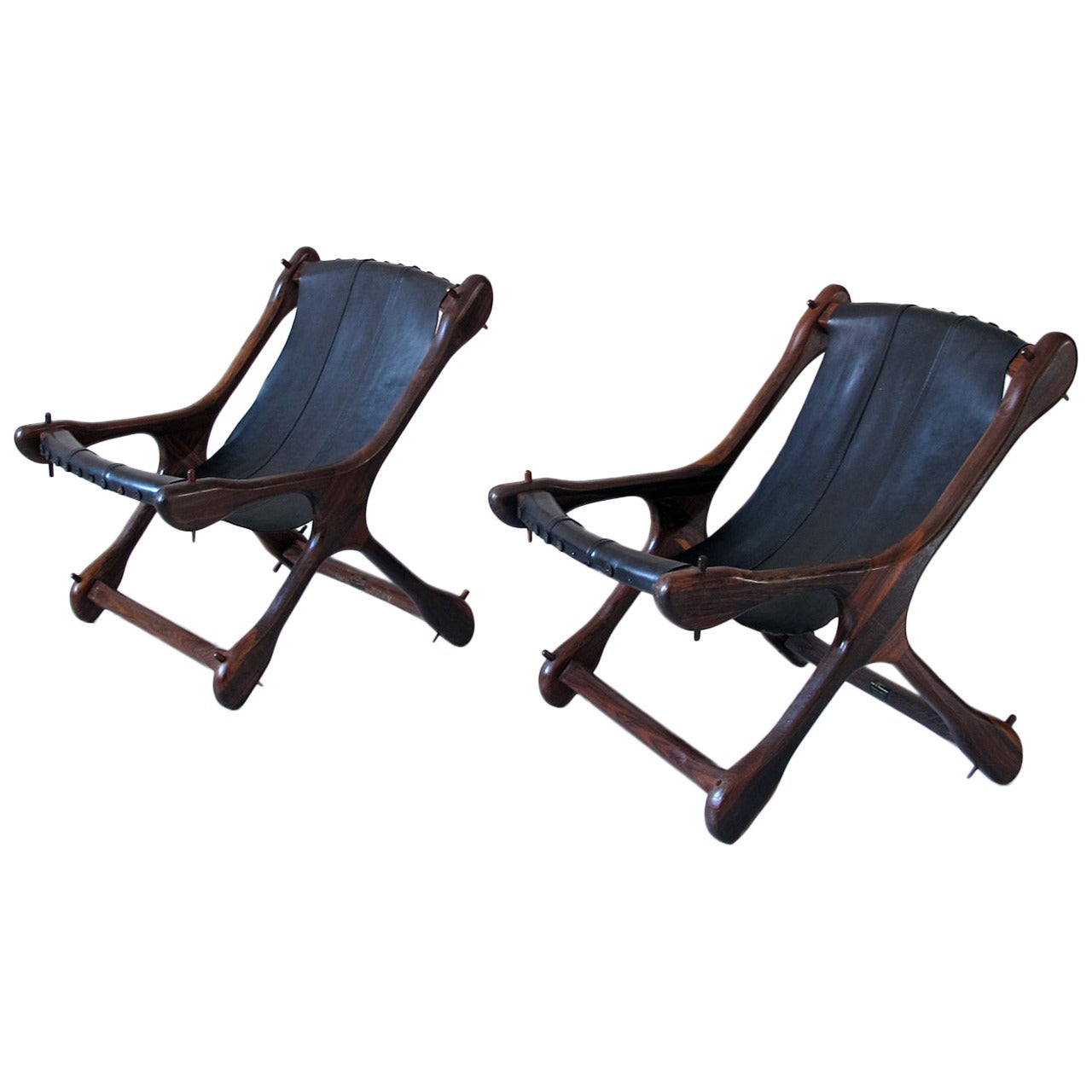 Mid-Century Modern 1960s Pair of Don Shoemaker Rosewood Sling Chairs