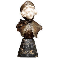 circa 1900 Busto francese in marmo e bronzo di A.Gori