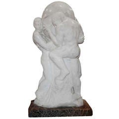Antique Monumental carrara Marble Statue, Group "Atlas" circa 1900-1920