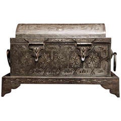 Wonderful 19th Century Iron Suitcase with Silver Marquetry 5