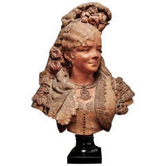 Buste féminin français du 19ème siècle en terre cuite par A.Maubach