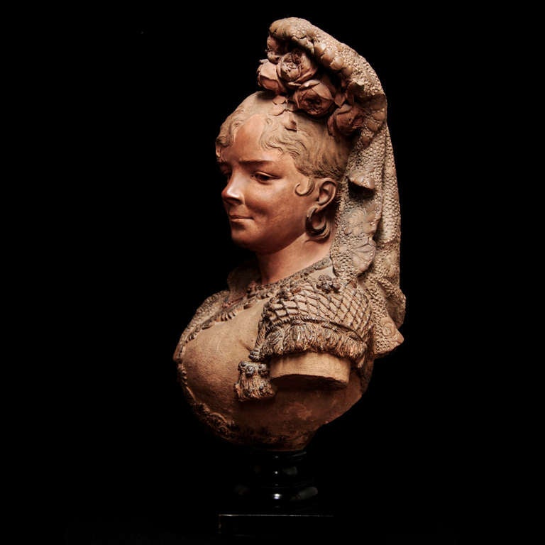 French 19th Century french Female Terracotta Bust by A.Maubach