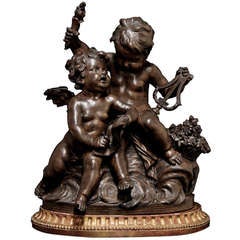 19th Century french Terracotta Group of Two Puttis