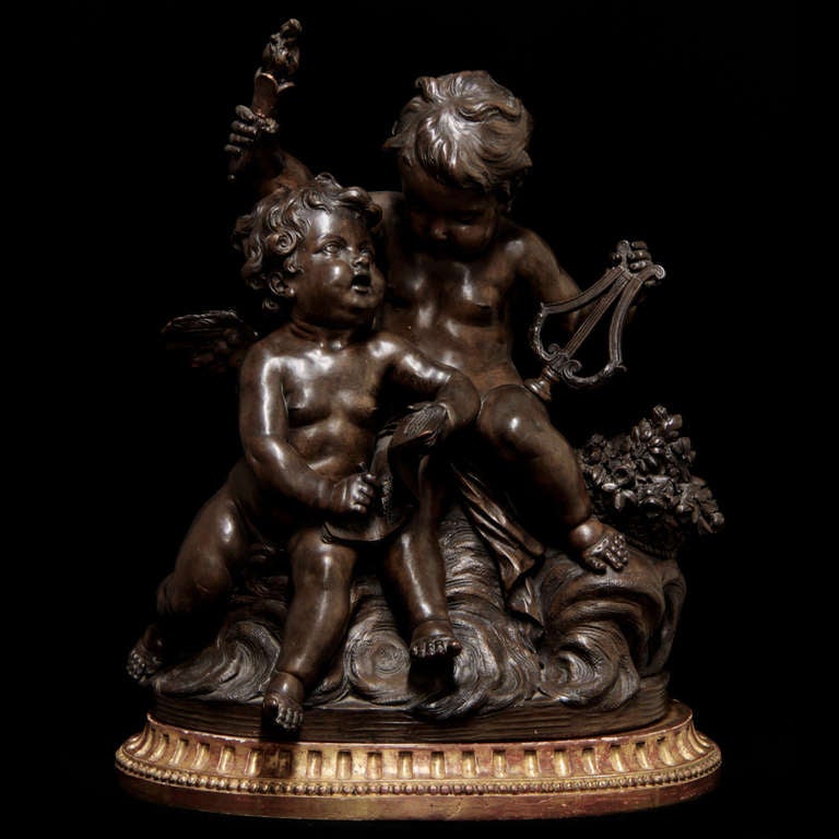 19th Century french Terracotta Group of Two Puttis