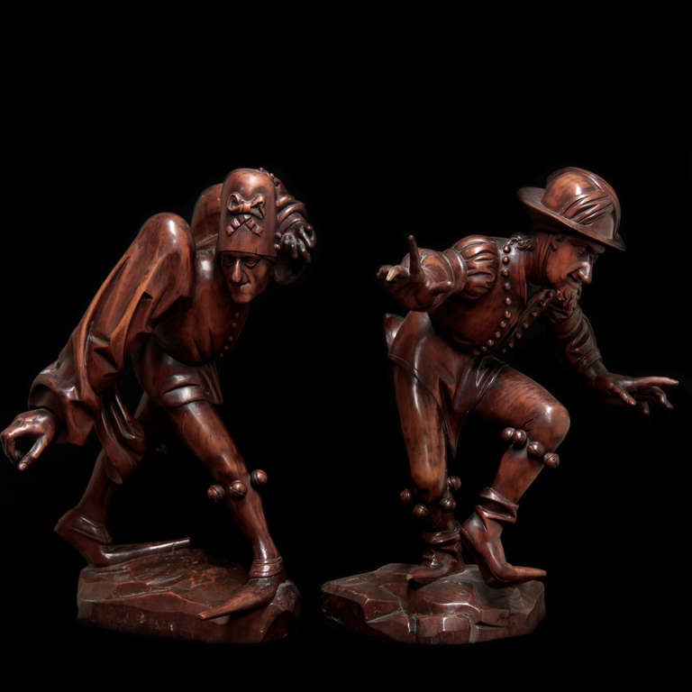 20th Century Pair of Wooden Figures (Jesters)