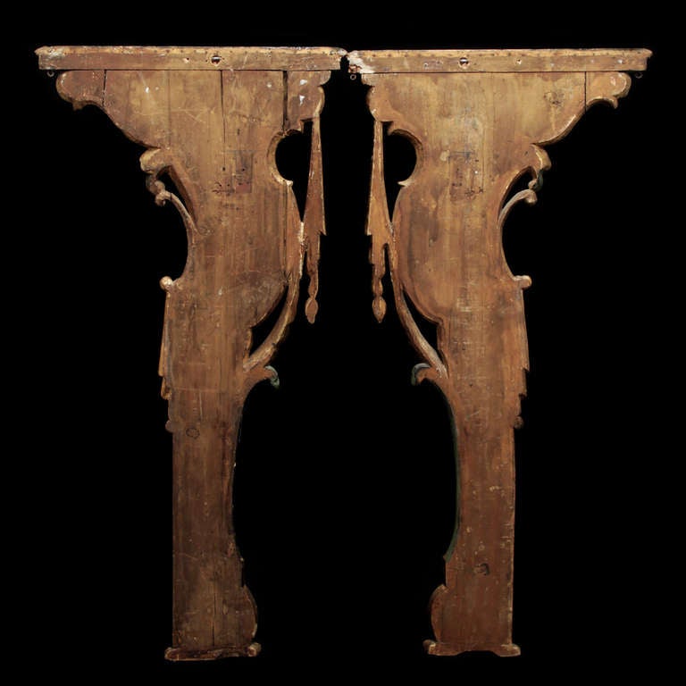 18th Century and Earlier A pair of  18th Century Italian Wall Consoles