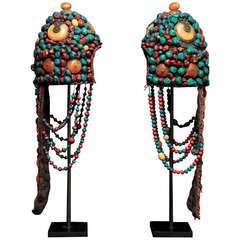 Pair of Wonderful 19th Century Tibetan Beaded Head Pieces