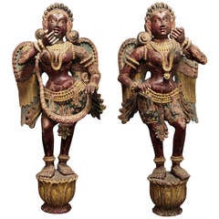 Pair of Wooden Indian Angels circa 1800
