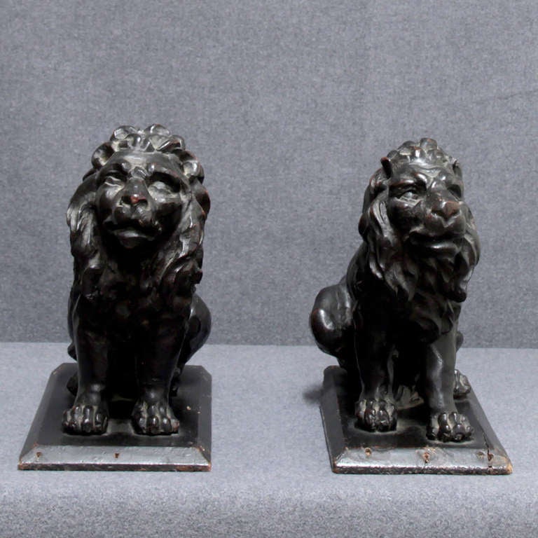 Wood 17th C. pair of Italian wooden Lions