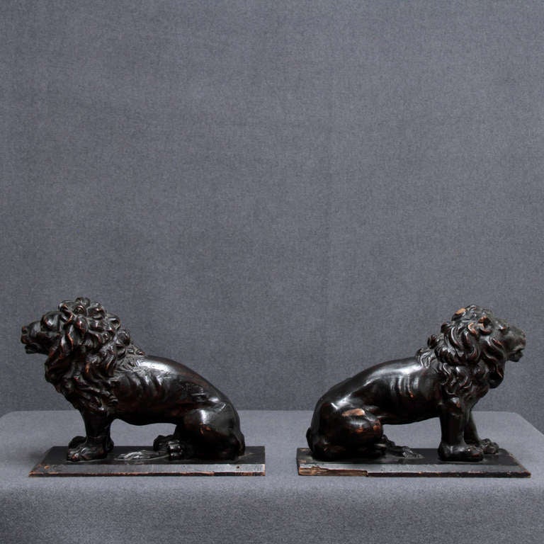 18th Century and Earlier 17th C. pair of Italian wooden Lions