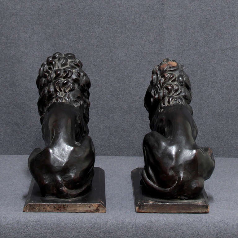 17th C. pair of Italian wooden Lions 1