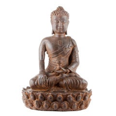 18th Century Iron Buddha Sitting On A Lotus