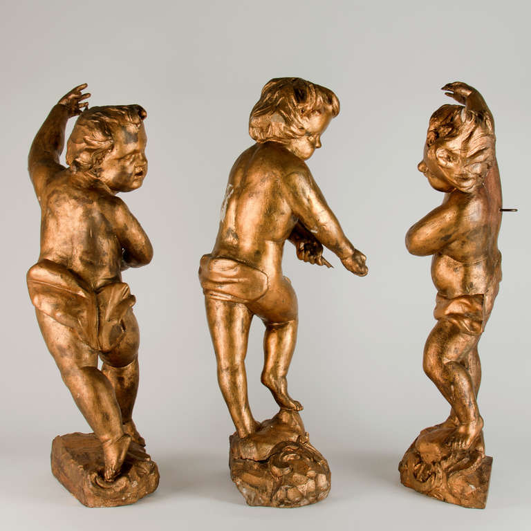Gilded Wooden Putti's Circa 1680-1720 Germany In Good Condition In Esbeek, NL