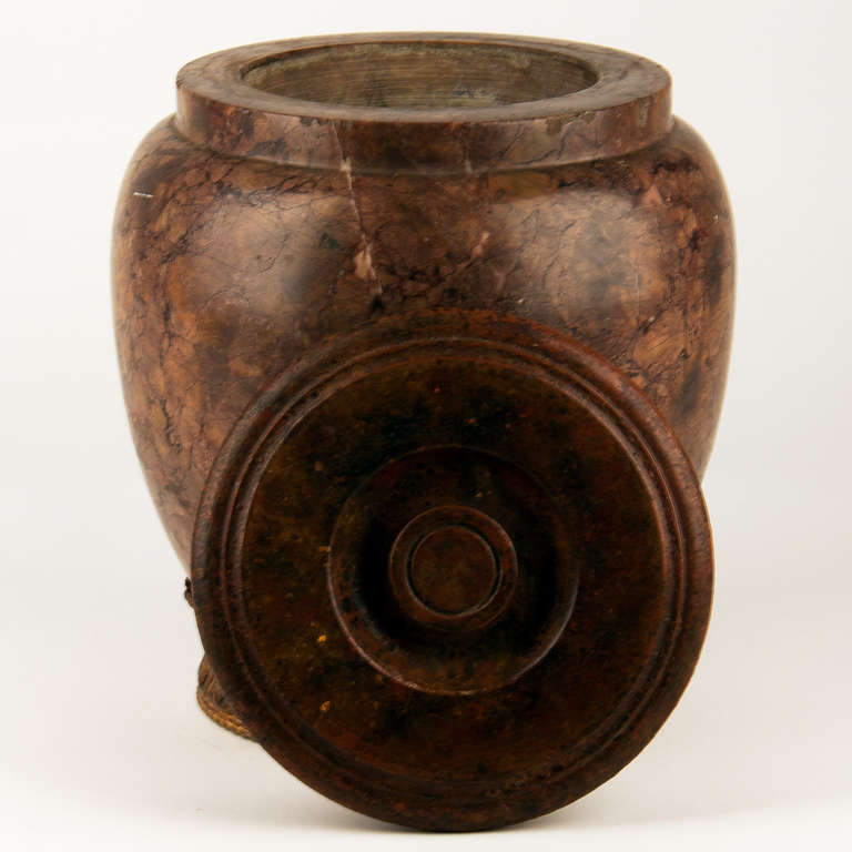 18th Century and Earlier A French Renaissance 17th Century Marble Jar With Wooden Lid.