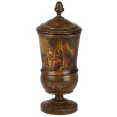 French Painted Wooden Pot with Lid circa 1800 6