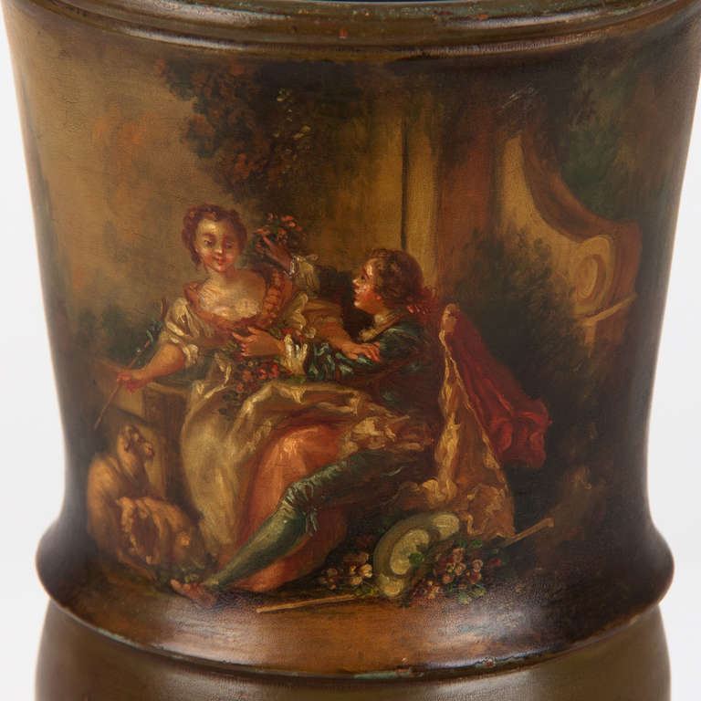 19th Century French Painted Wooden Pot with Lid circa 1800