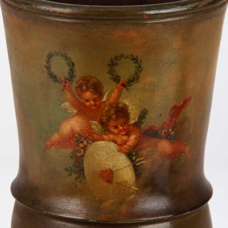 French Painted Wooden Pot with Lid circa 1800 1