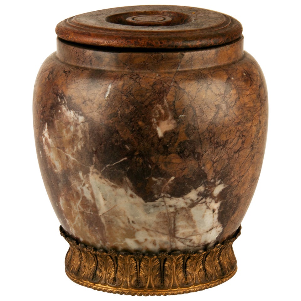 A French Renaissance 17th Century Marble Jar With Wooden Lid.
