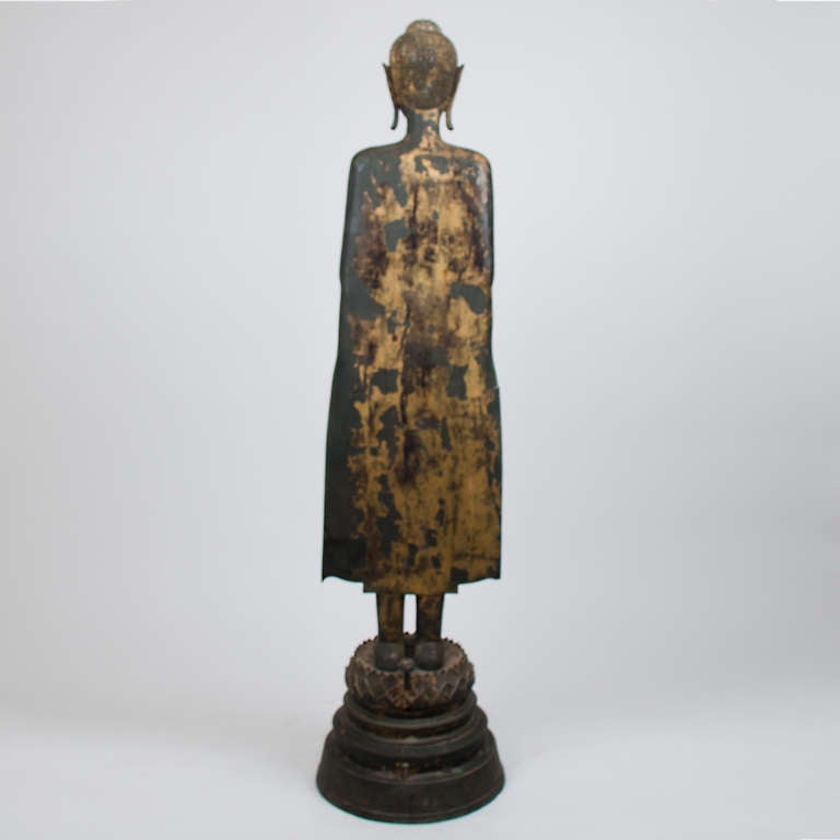 Gilt 18th Century Large Standing Bronze Buddha, Thailand