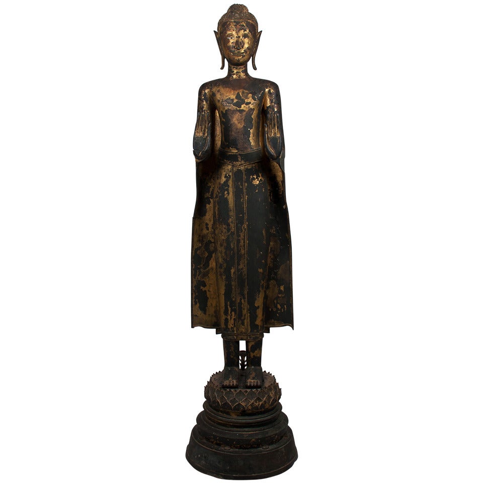 18th Century Large Standing Bronze Buddha, Thailand