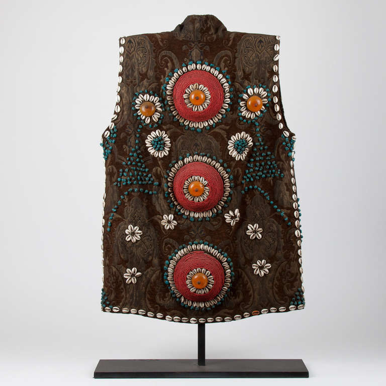 Chinese 19th century Tibetan beaded garment with semi-precious stones