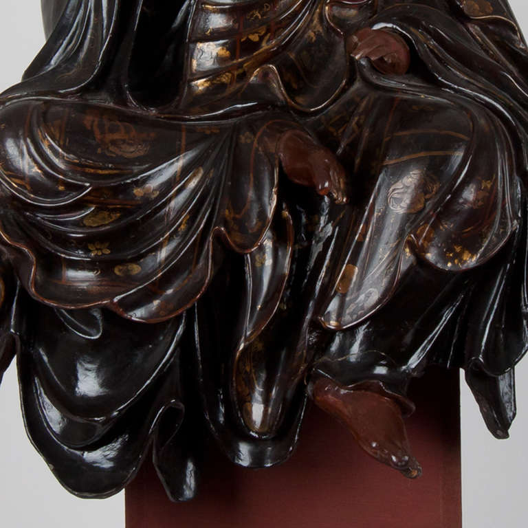 Lacquered 15th century important wooden Japanese statue