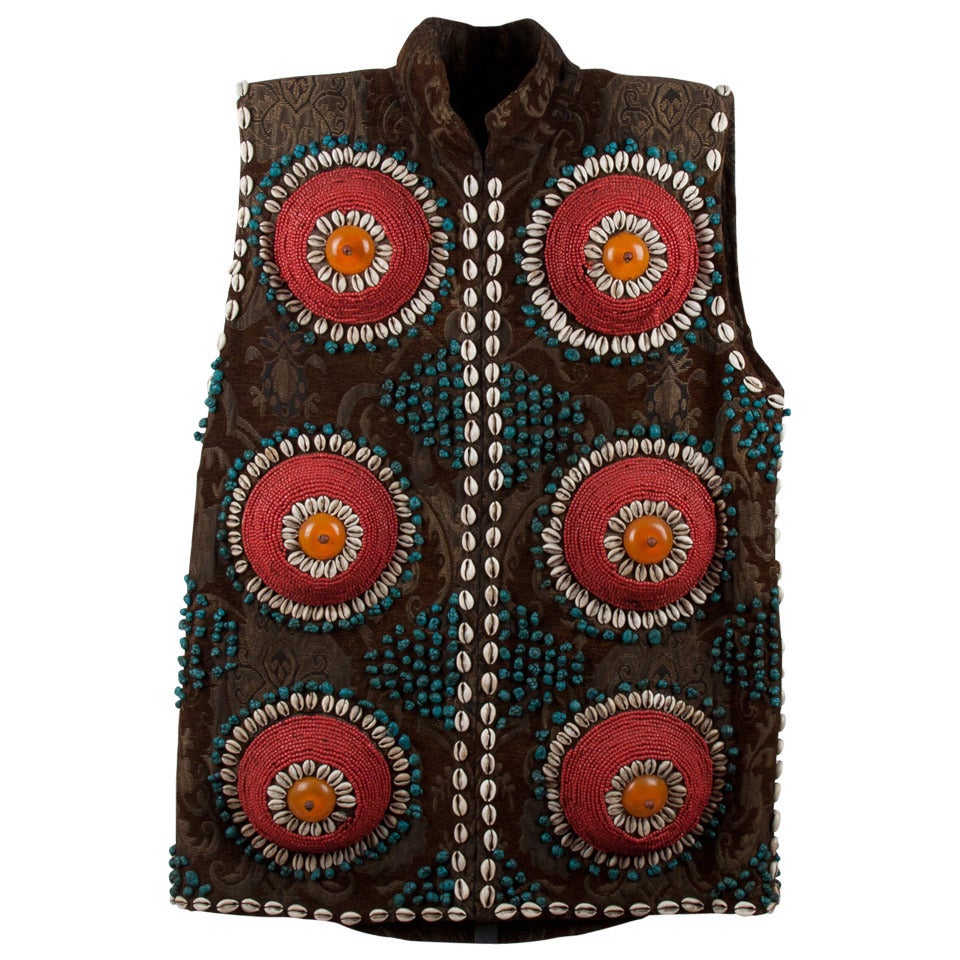 19th century Tibetan beaded garment with semi-precious stones